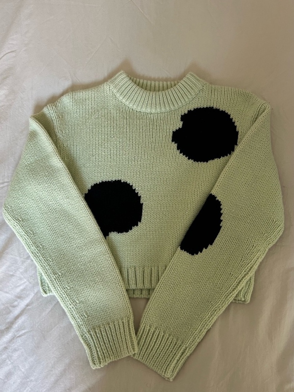 Tibi Polkadot Intarsia Sweater Green with Black Dots, size XXS